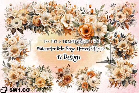 Download Watercolor Boho Beige Flower Sublimation - Sublimation Collection