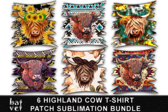 Download Highland Cow Sublimation Patches Bundle - Sublimation Collection