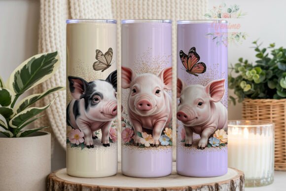 Download Cute Baby Piglets Floral Tumbler PNG - Premium Resources