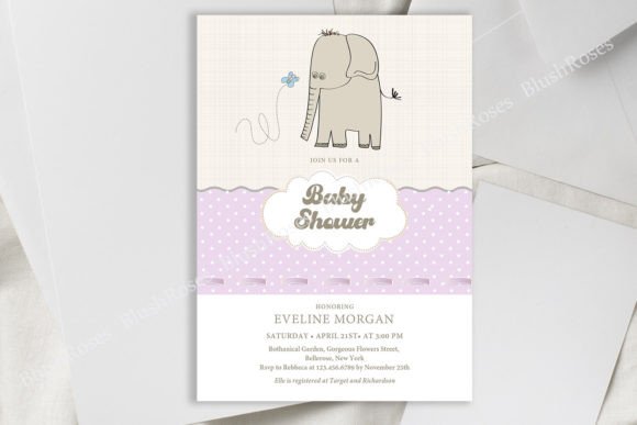 Download Cute Baby Elephant Purple Dots Baby Invi - Premium Resources