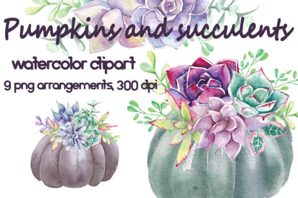 Download Watercolor Pumpkins and Succulents Png - Pumpkin Collection