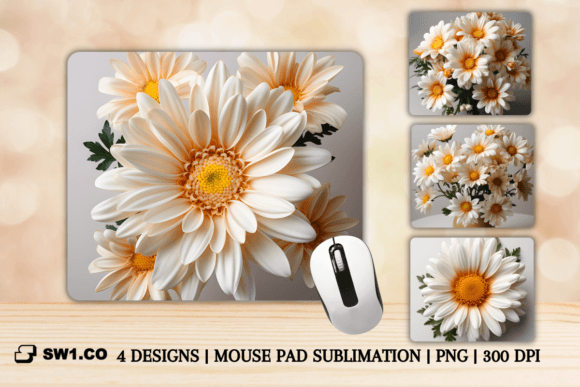 Download 3D White Daisy Mouse Pad Sublimation PNG - Sublimation Collection