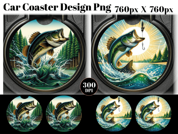 Download Bass Fishing Car Coaster PNG Sublimation - Sublimation Collection