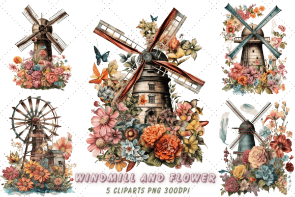 Download Vintage Windmill and Flower Sublimation - Sublimation Collection