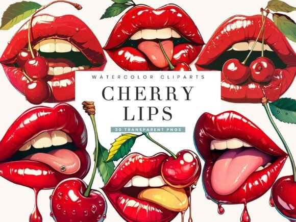 Download Watercolor Cherry Lips Clipart Bundle - Lips clipart bundle Collection