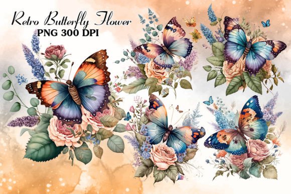 Download Retro Butterfly Floral Sublimation Art - Sublimation Collection