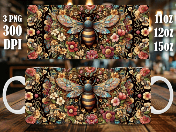 Download Ornate Boho Flower Bee Sublimation Mug - Sublimation Collection