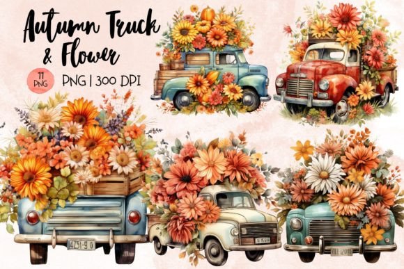 Download Autumn Truck and Flower Sublimation - Sublimation Collection