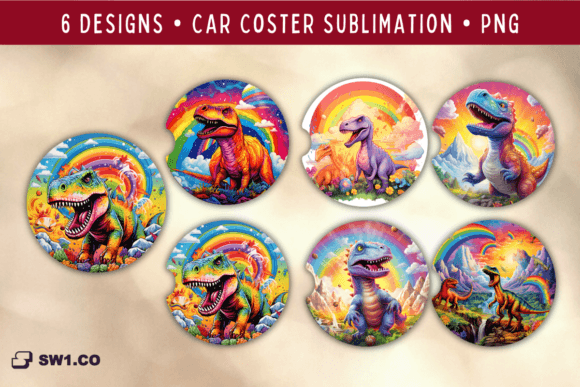Download Dino Cartoon Car Coaster Sublimation - Sublimation Collection