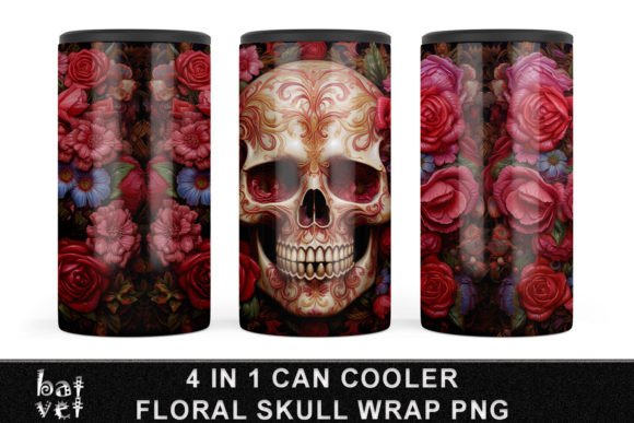 Download Floral Skull Can Cooler Sublimation PNG - Sublimation Collection